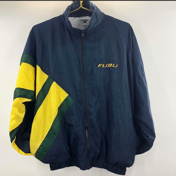 🧥 FUBU Vintage Windbreaker | Navy with Yellow & Green Accents | Size M - Picture 2 of 8